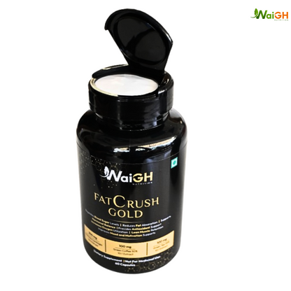 Fatcrush Gold- A Natural Fat Burner | Fat Burner for Weight Loss for Women and Men | Weight Loss Supplement Capsules | Weight Management | Helps Convert Fat into Energy Supplement (60 Capsules)