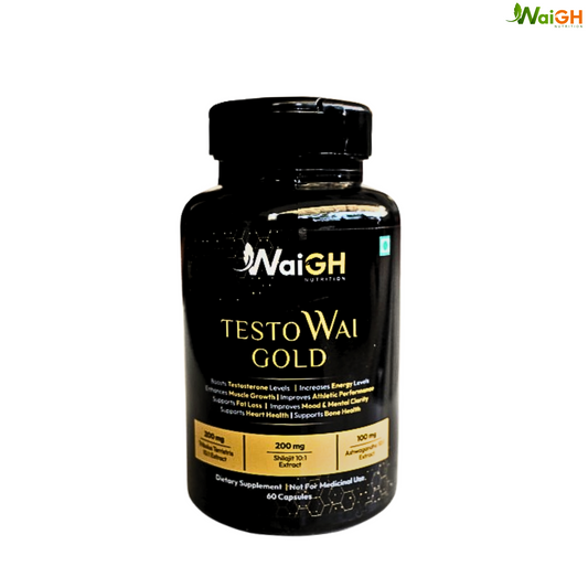 TestoWai Gold- A Natural Testa Booster | Testa Booster Ayurvedic Herbs for Daily Strength | Shilajit, Safed Musli For Energy Stamina & Muscle Strength Ashwaganda 60 Capsule